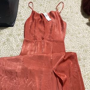 AMERICAN EAGLE CROWL NECK SATIN MAXI DRESS W SLIT. NWT